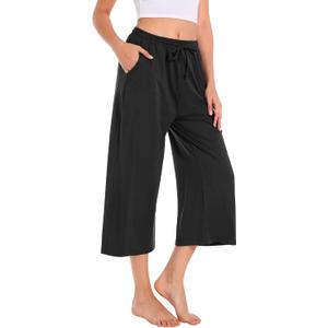 Annenmy Womens Capri Yoga Pants Wide Leg Gym Shorts Quick Dry Drawstring Pants Loose Workout Capris Sweatpants with Pockets, XL