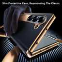 for Samsung Galaxy Z Fold 6 Phone Case,Luxury Premier Genuine Leather,Full Body Hinge Protection,Built-in Screen Protector,Kickstand Slim Protective Cover for Galaxy ZFold 6 (Black)