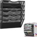 5-Tier Magnetic File Holder, No Drilling Installation File Cabinet Organizer, Black Magnetic File Organizer, Magazine Rack, Magnetic Paper Holder for Refrigerator, File Cabinets, Whiteboard