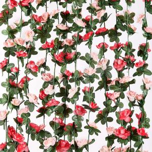 MARTINE MALL Flower Garland Vines, 16 Strands 132Ft for Bedroom, Rose Decoration, Floral Garland for Room Table Birthday Wedding Party Garden Wall Decor (Pink)