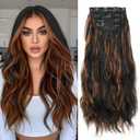 Clip in Hair Extensions 4 Pcs, 20 Inch, 1BH30 | Curly Hair Extensions, Clip in Extensions, Synthetic Hairpieces, Easy Clip, Soft Natural Look, Daily Wear