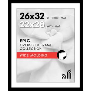 Americanflat 26x32 Picture Frame with Polished Plexiglass - Use as 22x28 Frame with Mat or Display 26x32 Photo Without Mat - Epic Collection - Wide Picture Frames for Wall Display - Black