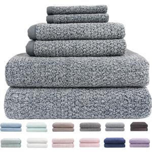 Everplush Diamond Jacquard 6 Pieces Bath Towel Set, Luxury Super Soft Oversized Towels, Highly Absorbent Diamond Jacquard Quick Dry Bath Towel for Bathroom Dusk