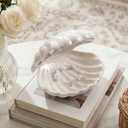 Denique Shell Jewelry Dish Tray, Ceramic Trinket Tray Clamshell Jewelry Storage Dish, Ring Holder Dish Key Bowl, Decorative Jewelry Plate, Cute Jewelry Organizer for Room Decor (White)