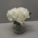 Hollyone Hydrangea Artificial Flowers with Vase White Silk Fake Flowers Arrangements in Glass Vase with Faux Water for Home Bathroom Office Table Centerpiece Shelf Decorations