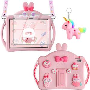 WESADN for iPad 10th Generation Case 10.9 inch 2022/iPad A16 Case 11in 2025
Kids Girls i-Pad 11th Gen Case with Screen Protector Shoulder Strap Kickstand Keychain Cute Rabbit Silicone Tablet Cover,Pink