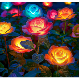 Solar Garden Lights Outdoor, 4 Pack Solar Light Outdoor with 20 Rose Flowers, Waterproof 7 Color Changing Solar Powered Flowers Lights for Outside Patio Yard Pathway