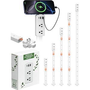 Electrical Outlet Extender with Adjustable Sticks 8"-56", 4-Way Flat Plug for Different Wall Sockets, Features 2AC Outlets, 2USB-A, 1USB-C for Hard-to-Reach Outlets Behind Couch Nightstands Desks TV