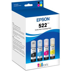 4 x Epson 522 EcoTank Ink Ultra-high Capacity Bottle Black & Color Combo Pack (T522120-BCS) Works with ET-2720, 2800, 2803, 2840, 4700, 4800, 4810
