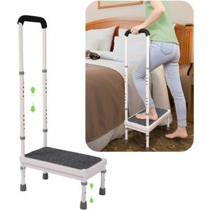 Medical Step Stool with Handle for Elderly Bed Steps for High Beds Adults Bedside Steps with Rail Safety Handicap Bed Stairs Seniors Adjustable Platform Heavy Duty Stepping Stool