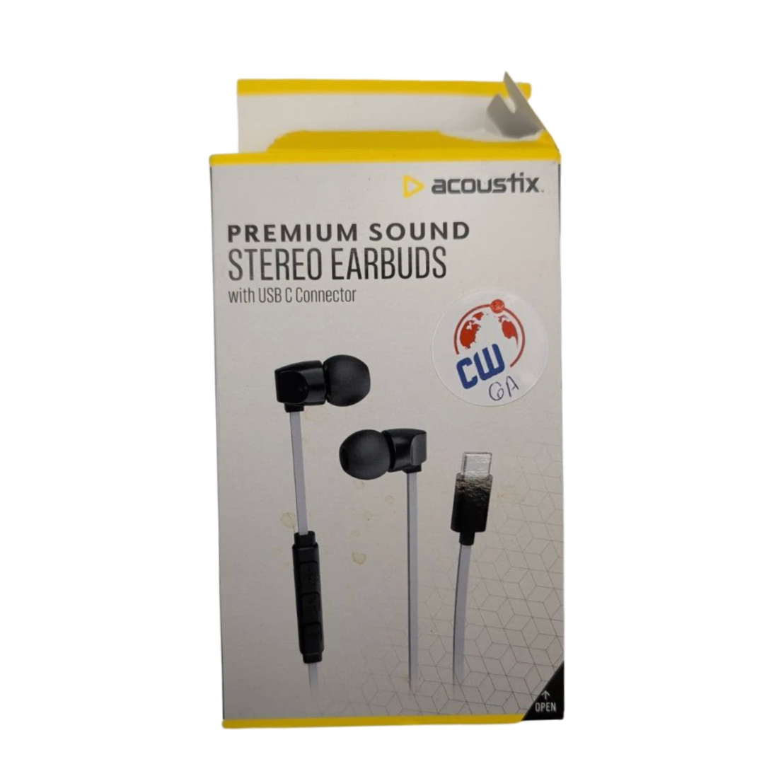Acoustix USB-C Wired Earbuds In-Ear Headphones with Mic Premium Sound Stereo