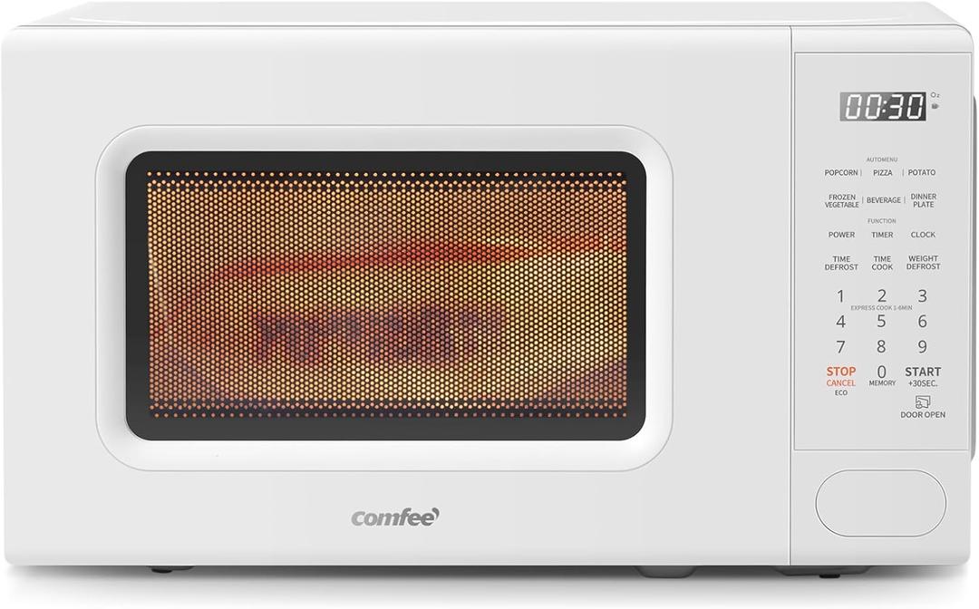 COMFEE CMO-C20M1WH Retro Microwave with 11 power levels, Fast Multi-stage Cooking, Turntable Reset Function Kitchen Timer, Speedy Cooking Weight/Time Defrost, Memory function, Children Lock, 700W (Modern White)
