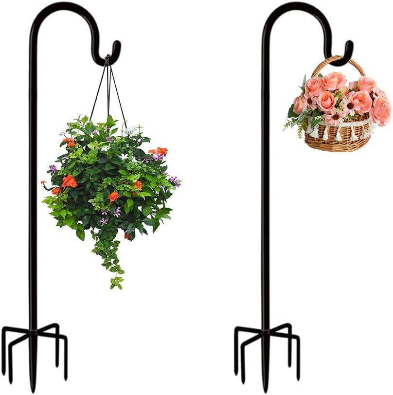 Shepherds Hook 48 Inches 2 Packs for Bird Feeder Pole Bird Feeder Hanger Heavy Duty Adjustable Shepherds Hooks for Outdoor with 5-Prong Base for Lanterns Planting Hanger Weddings (48")