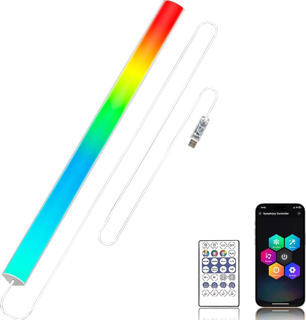 12" Under Monitor RGB Light Bar-Dense LEDs,16 Million Hues,USB-Powered, 3-Control (Button/Remote/App),LED Ambient Light for Gaming Room, Display Case & Desk Aesthetic LightingSilver