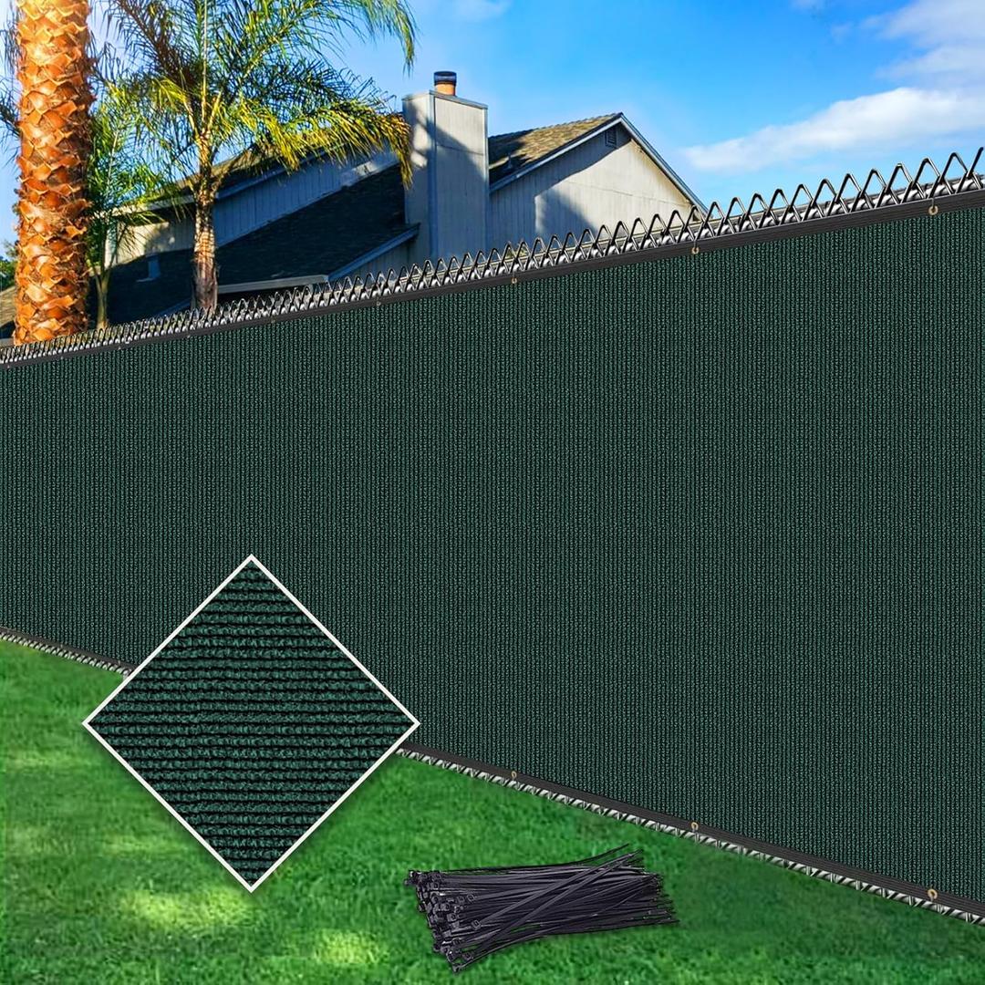 5ftx50ft Fence Privacy Screen Heavy Duty 170 GSM Windscreen & Dustproof Fabric Privacy Screen Covering Mesh Fencing for Outdoor Patio, Balcony, Pool Deck, Dark Green
