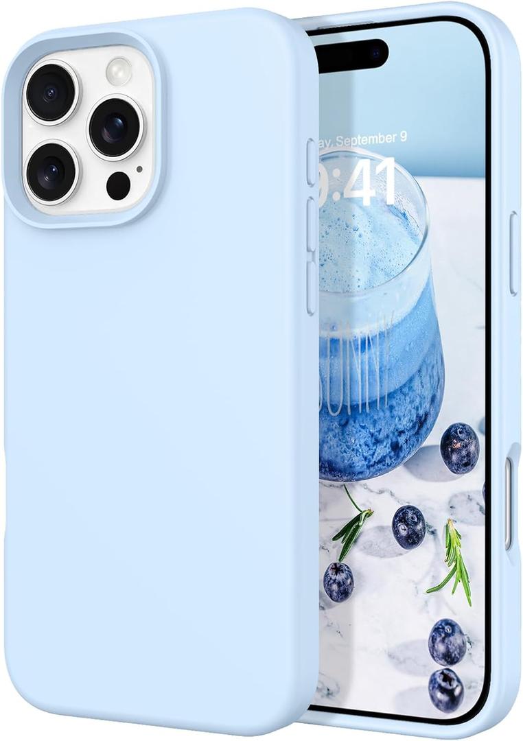 DOMAVER Case for iPhone 16 Pro 6.3'' Case Smooth Liquid Silicone Soft Gel Rubber Microfiber Lining Cushion Cover Shockproof Protective Phone Cases Compatible with iPhone 16 Pro - Light Blue