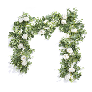 Der Rose 4 Pcs 13Ft Artificial Eucalyptus Flower Garland with Fake Silk Rose Flower Vine Seeded Eucalyptus Leaves Greenery Garland for Wedding Arch Table Wall Backdrop Party Room Decor (White)