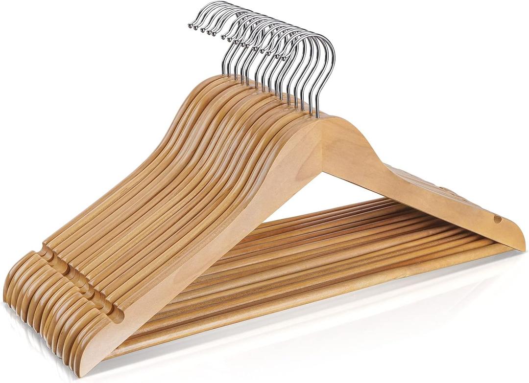 Wooden Hangers 10 Pack,Heavy Duty Wood Coat Hangers,with 360-degree HookSmooth Finish Wooden Clothes Hangers with Non Slip Pants Bar, Sturdy Clothes Hangers for Shirts,Suit,Natural Wooden Hangers 10 Pack,Heavy Duty Wood Coat Hangers,with 360-degree HookSmooth Finish Wooden Clothes Hangers with Non Slip Pants Bar, Sturdy Clothes Hangers for Shirts,Suit,Natural