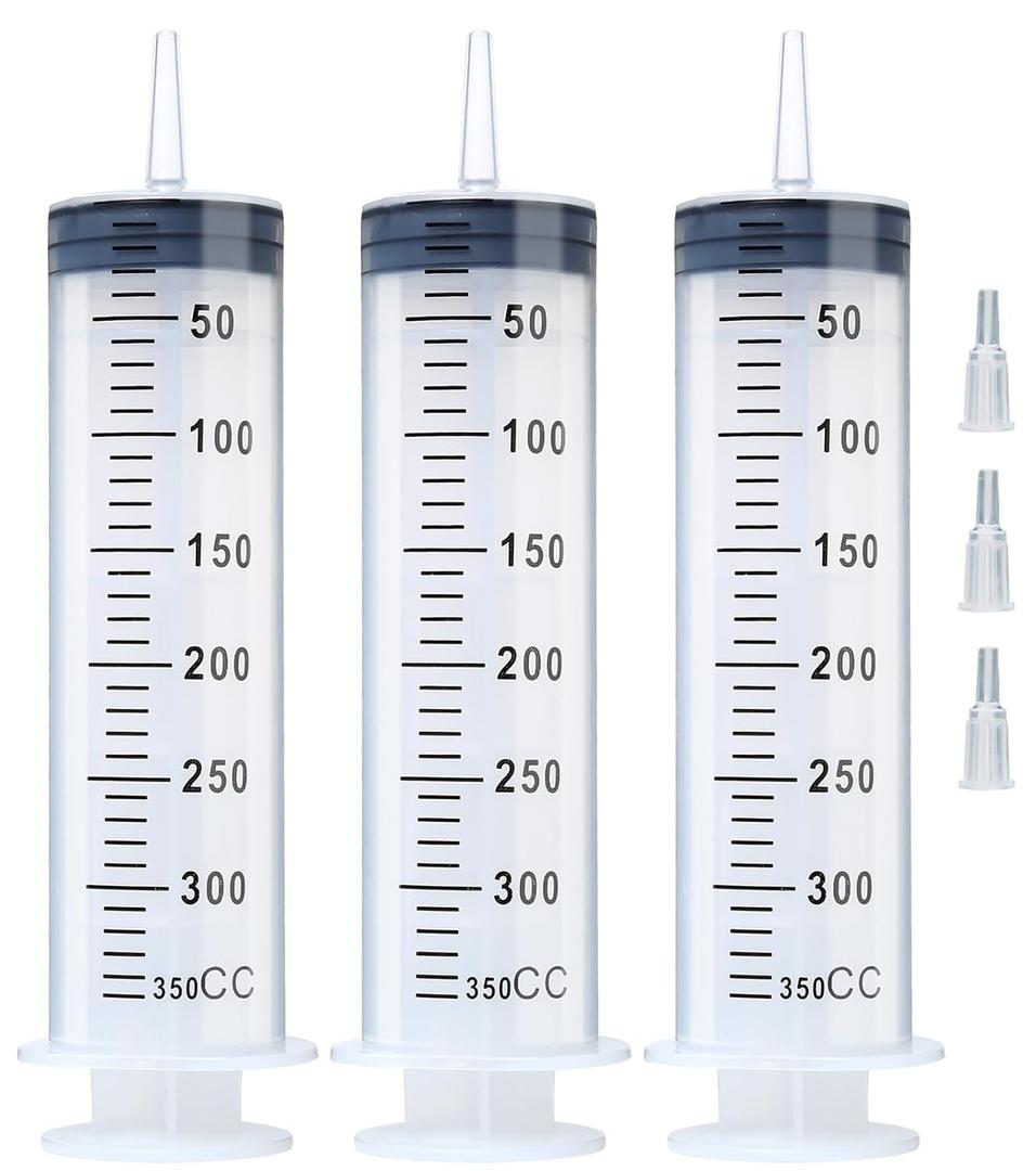 3pcs 350ml Syringes, Extra Large Plastic Syringes for Glue Dispensing, Scientific Labs, Watering, Refilling, Multiple Uses