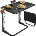 Folding TV Tray Table - Adjustable Height Sofa Side Table, Wooden Portable Trays for Eating On Couch, Laptop Stand with Cup Holder, C Shaped Foldable Desk