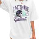 Football Shirts for Women Vintage Team Fan Tshirt Game Day Shirt Oversized Football Season Short Sleeve Tops (XX-Large, White)