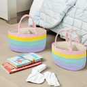 Rainbow Woven Baskets Rope Blanket Basket Storage withe Handles for Laundry, Living Room, Nursery, Bedroom (Square Rainbow)