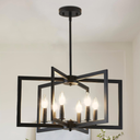 Black Chandelier, Dining Room Light Fixture Geometric Metal Modern Industrial Chandelier Lighting for Farmhouse Living Room Entryway Kitchen (E12 Bulbs Not Included, 6 Light)