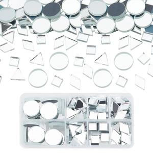 PH PandaHall 2.5~4mm Thick Mirror Tile, 180pcs 4 Shapes Mosaic Tiles Glass Mirrors Round/Triangle/Rhombus/Square Decorative Craft Mirrors DIY Tiles Mirror Pieces for Crafts Art Wall Home Jewelry Frame