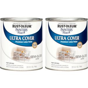 Rust-Oleum 1993502 Painter's Touch Latex Paint, Semi-Gloss White, 1 Quarts (Pack of 2)