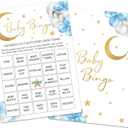Baby Bingo Game Cards, Moon & Stars Baby Shower Games, 25 Cards