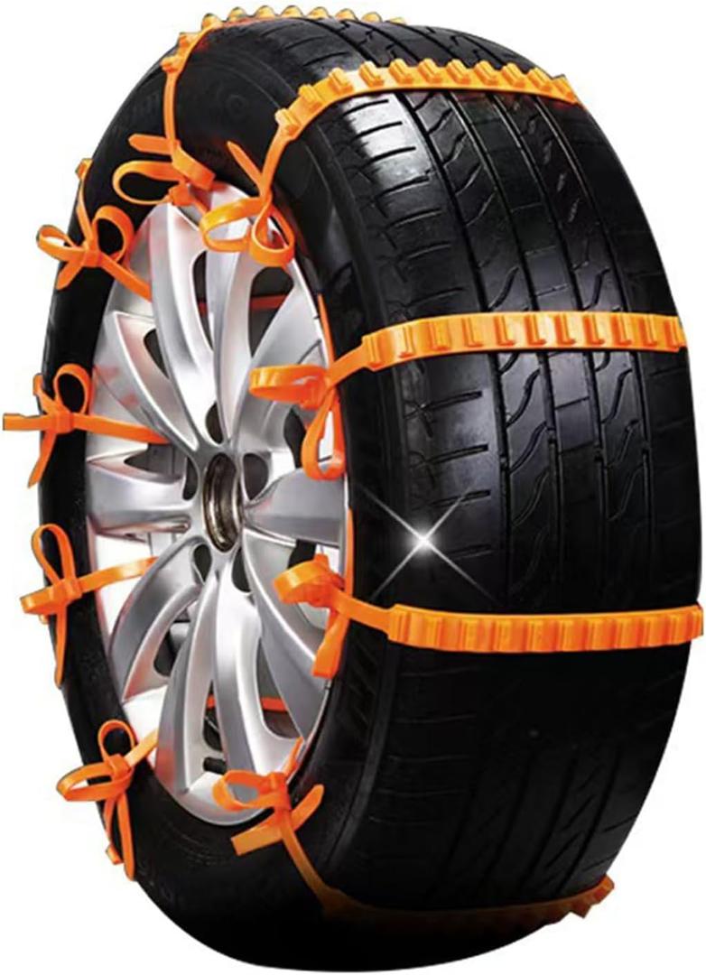 2025 Reusable Anti-Skid Snow Tire Chains Car Winter Wheels Chain Universal Cable Tire Belts,10 Pack Orange Non-Slip Zip Tie Tires Chain Emergency for Auto Pickup Trucks SUV