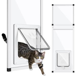 Vertical Cat Door for Window, Fits 31"-42" Height Window, 2-Min Install | Aluminum Frame + HD Glass | Weatherproof Design | Magnetic Closure Window Cat Door Insert, Adjustable Pet Door Window for Cats