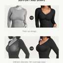FeelinGirl Women's Long Sleeve Shapewear Bodysuit for Tummy Control Seamless Body Suits Thong V Neck Going Out Tops (Black, XS)