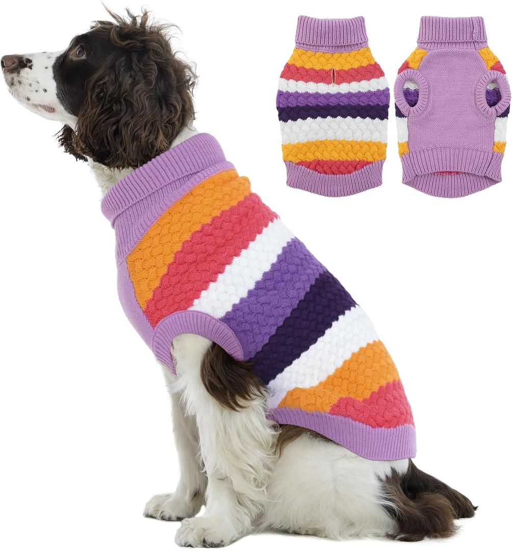 Kuoser Dog Sweater, Thermal Knitted Winter Clothes for Large Dogs, Dog Christmas Sweater Turtleneck Knitwear for Fall Winter, Warm Sweaters for Dogs, Puppy Holiday Pullover Pet Outfit, Purple 2XL (XX-Large (Chest: 23.6''; Weight: 23 - 35LB))