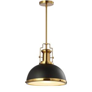 JONATHAN Y JYL9536A Homer 13" 1-Light Modern Industrial Iron LED Dome Pendant, Classic, Cottage, Farmhouse, Industrial, Rustic, Transitional, Office, Living Room, Kitchen, Foyer, Black/Brass Gold