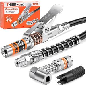 THINKWORK Grease Gun Coupler Set, Strong Lock on Greases Gun Couplers with 90° Grease Coupler Adaptor, 12000 PSI Quick Release Grease Coupler Compatible with All Grease Guns 1/ 8" NPT Grease Gun Fitting