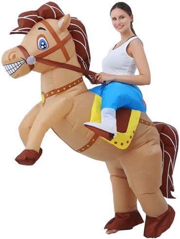 JOYBRO Inflatable Horse Costume, Funny Cowboy Riding Horse Suit, Blow up Costumes for Halloween, Christmas, Theme Parties