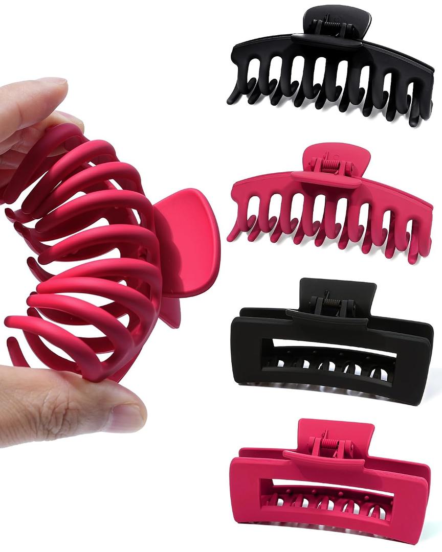 Mesovor 4 Pack Silicone Flexible Hair Claw Clips, Nonslip Large Claw Clip | Soft Hair Grip Hairclips for Thin and Thick