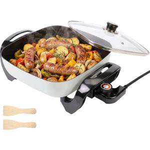 12" Ceramic Nonstick Electric Skillet with Tempered Vented Glass Lid, Scratch-Resistant Surface, Cool-Touch Handles, Removable Easy-to-Clean Design, 1200W, Vibrant Green