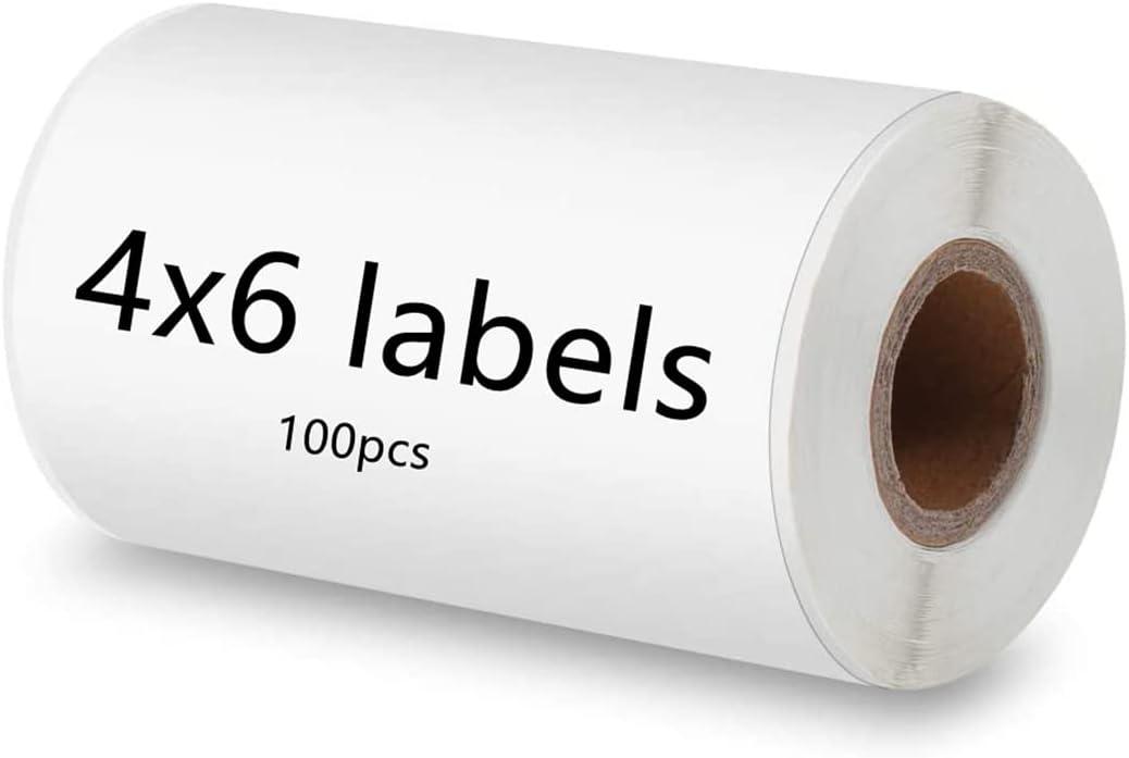 Phomemo Thermal Shipping Labels 4X6, White Compatible with Zebra, Rollo, Munbyn, Polono, Nelko for Address, Mail, Pack of 100, Per Roll