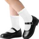 5 Pairs White Dressy Textured Short Socks Scallop Top Ankle Socks Premium Combed Cotton Cute Ruffle Stokings for Girls Casual Office Gifts Choice (White)