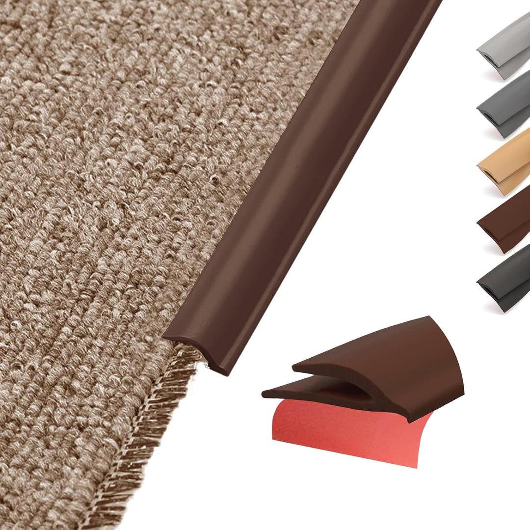 Flexible PVC Carpet Edge Trim Strip, Self Adhesive, Cuttable Carpet & Floor Transition Strip from Carpet to Tile, Waterproof Edging for Rugs & Mats, High Traffic Safety,for Carpet Thickness Within 5mm (6.6Ft, Deep Brown)