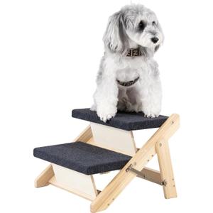 MEWANG Wood Pet Stairs & Ramp for Small/Medium Dogs and Cats, Aging Pets 3-in-1 Foldable, Portable, Non-Slip Pet Ladder for Tall Beds, Couches,CarsHolds Up to 220 lbs (17.3" L x 17.2" W x 13.0" H), 2 Steps – For Sofas (12–19 in)
