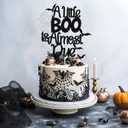 4 x A Little Boo is Almost Due Cake Topper, Boo Theme Baby Shower Cake Decorations, Halloween Baby Shower Pregnancy Announcement Party Decorations, Black Glitter