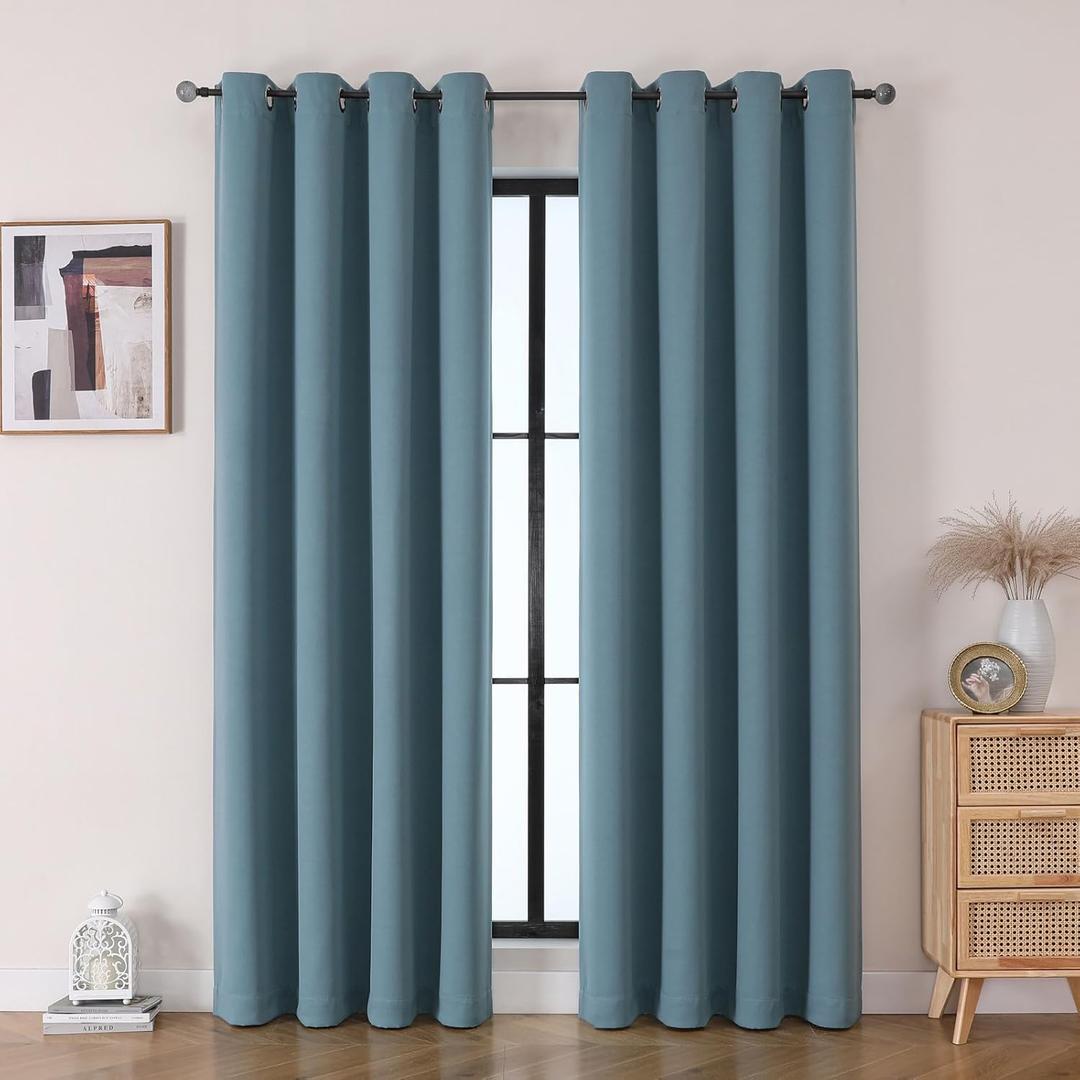 Grommet Blackout Curtains for Bedroom and Living Room - 2 Panels Set Thermal Insulated Room Darkening Curtains (Teal, 52W x 84L)