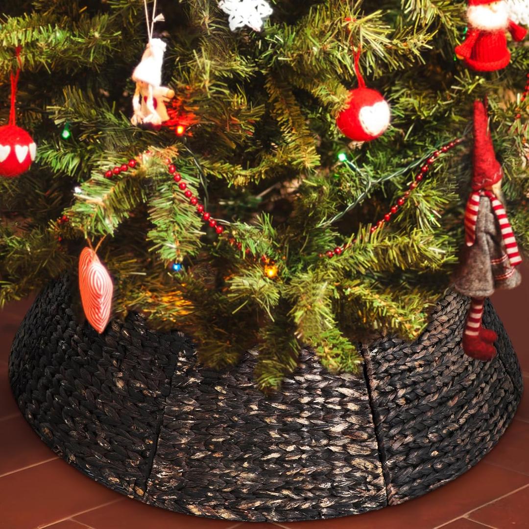 Liliful Christmas Tree Collar Woven Tree Collar Tree Ring Farmhouse Tree Collar Wicker Rustic Tree Skirt for Christmas Tree Decorations(Dark Brown,42 Inches)