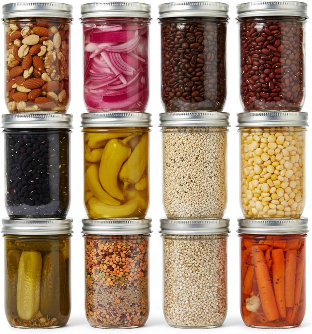 12 Pcs 16oz Wide Mouth Mason Jars, Glass Jars with Silver Metal Lids and Rings, Canning Jars for Overnight Oats, Food Storage, Dry Food, Snacks, Candies and More