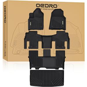 OEDRO Floor Mats Accessories Set (Full Set + Cargo) Fit for 2022-2025 Jeep Wagoneer, Custom Fit TPE All-Weather Floor Liners, Black