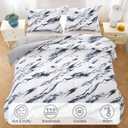 Mooreeke Queen Size Comforter Sets, Navy Blue Grey Lake Ripple Theme Printed Bedding for All Seasons, 3-Piece Vintage Bed in a Bag with Fluffy Quilted Reversible Comforter & 2 Pillow Shams