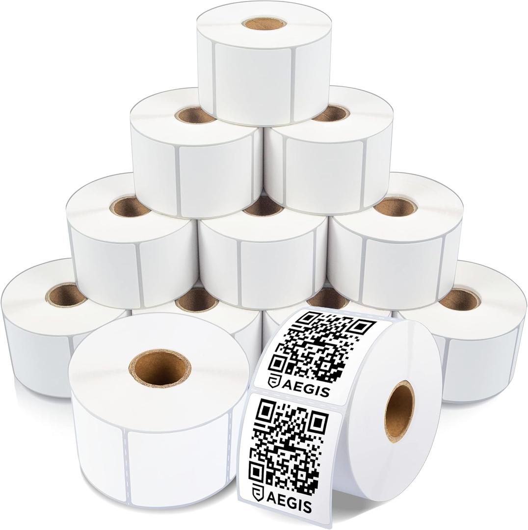 Aegis Adhesives - 2" X 2" Square Direct Thermal Labels (12 Rolls, 700 Labels/Roll) Multipurpose for QR Codes, Barcodes - Perforated, Compatible with Rollo, Zebra, and Other Desktop Label Printers